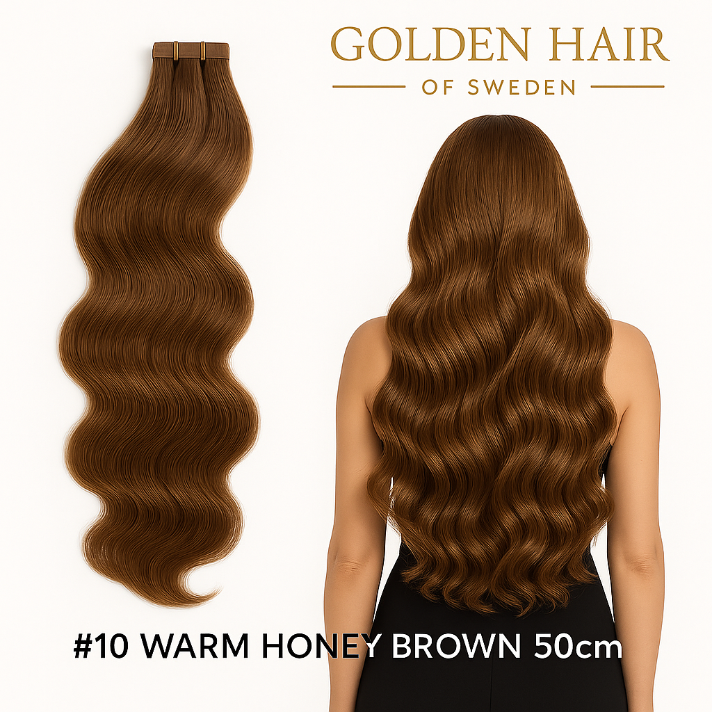 #10 warm honer browm extensions äkta 50 cm