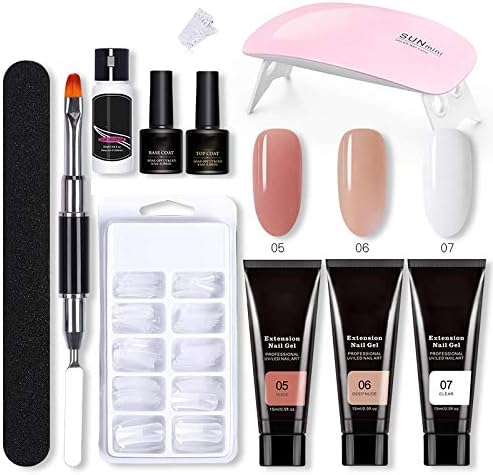 CaCaCook Gel Nails Starter Set – UV-lampa & 3 Färger Byggare Gel för Nagelförlängning