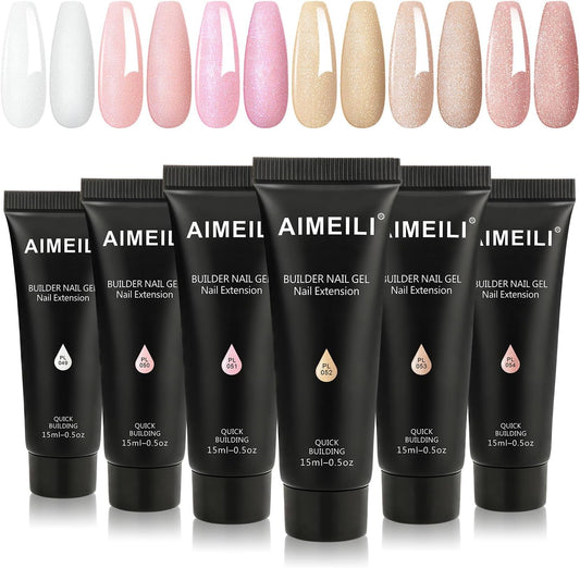 AIMEILI UV Gel Nails Kit – 6 Färger Byggare Gel för Nagelförlängning (15ml) – Kit 17