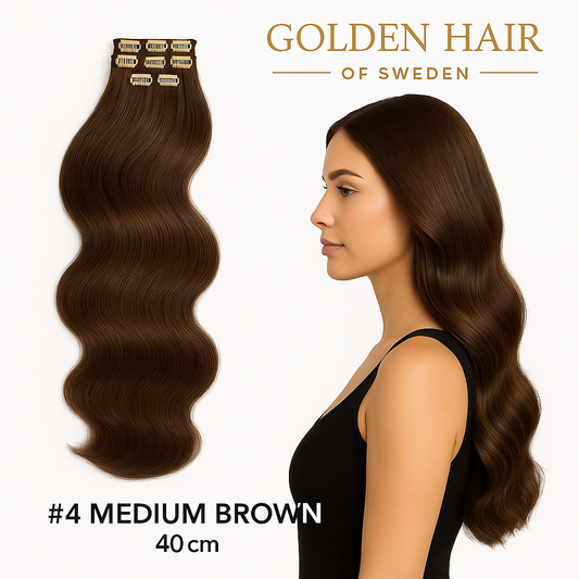 clips in extensions #4 Medium brown extensions äkta 40 cm