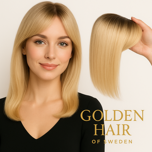 Basic Hair topper äkta hår med lugg 10×12cm Ombre Light Blonde 30 Cm