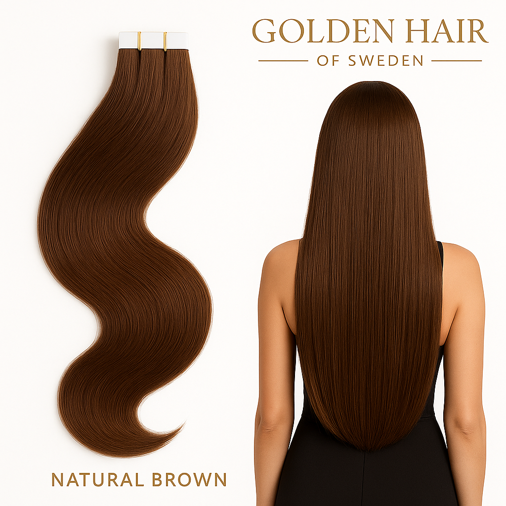 natural brown 100 % Remy  tape extensions 50 cm