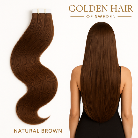 natural brown 100 % Remy  tape extensions 50 cm