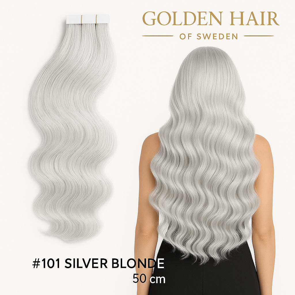 #101 silver blonde extensions Äkta 50 cm