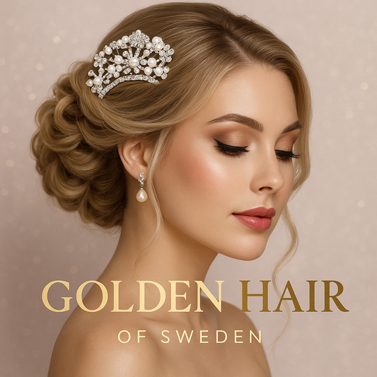 Brud Bröllop Hårnålar – Guld Hårsmycken med Kristallblad & Strassblommor
